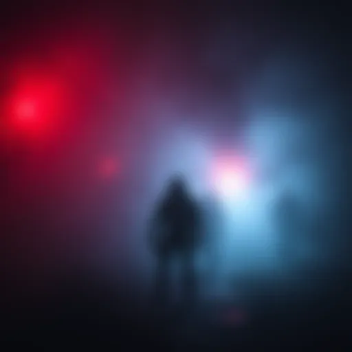 A dark, eerie game environment with fog and shadowy figures creating a sense of fear