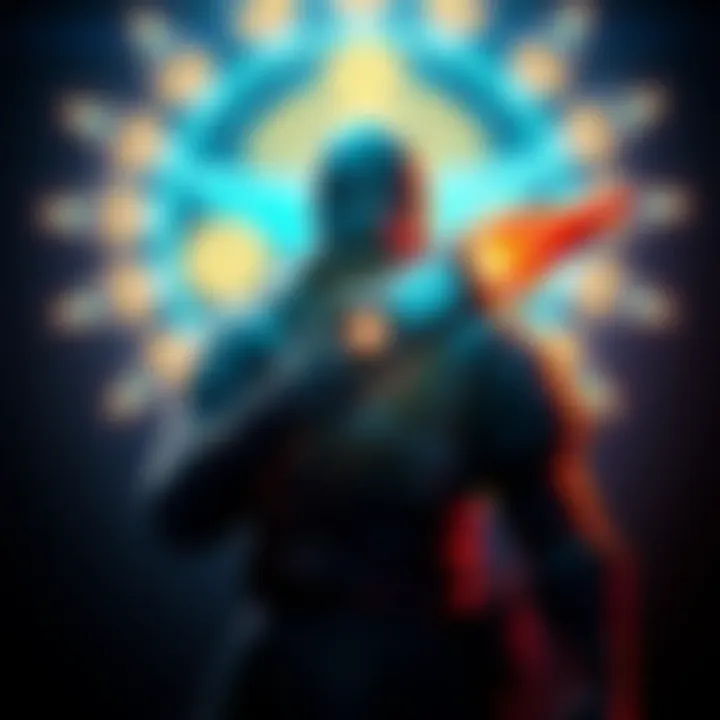 A player character holding the Hawkmoon weapon in EoF, surrounded by glowing symbols representing the catalyst quest