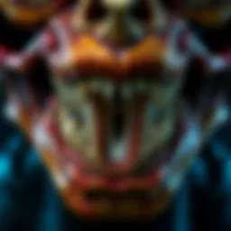 Hazard's Champions Skin with Tooth Detail Close-up view of Hazard's OW Champions skin showing the odd attachment of a bottom tooth to the upper jaw.