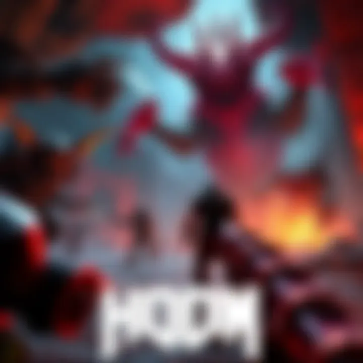 Hdoom Gameplay Screenshot A screenshot showcasing Hdoom gameplay with a player character encountering various monsters in a detailed environment.