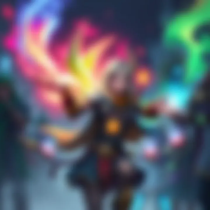 A healer character in a fantasy setting, surrounded by teammates, casting healing spells to support them during a battle.
