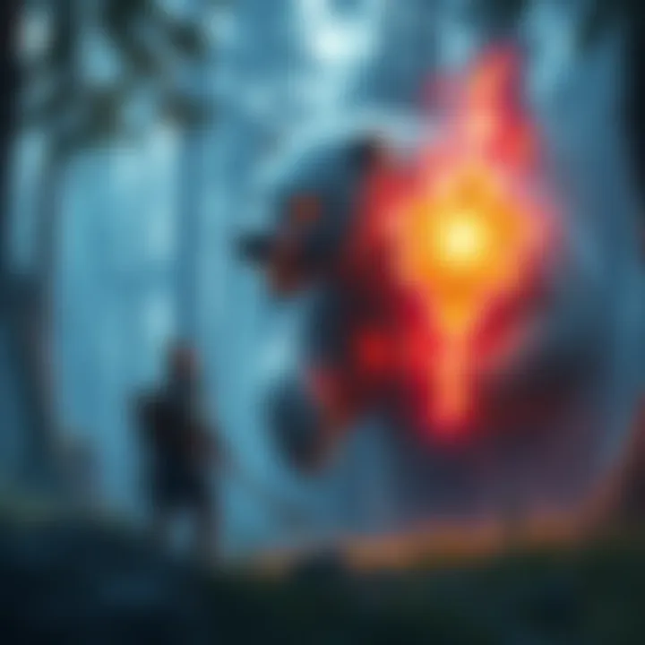 A player encountering the Healing Spirits Bear, a majestic creature glowing with magical energy in a forest setting