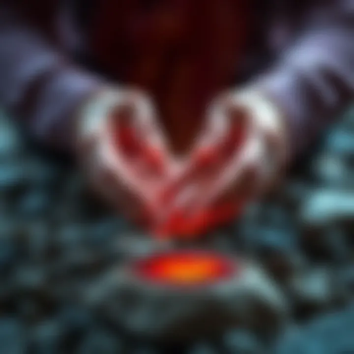 A person gently placing their hands on a heart-shaped stone, symbolizing emotional healing and care.