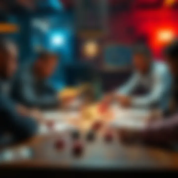 A tabletop game scene showing players discussing healing strategies with character sheets and dice on the table.