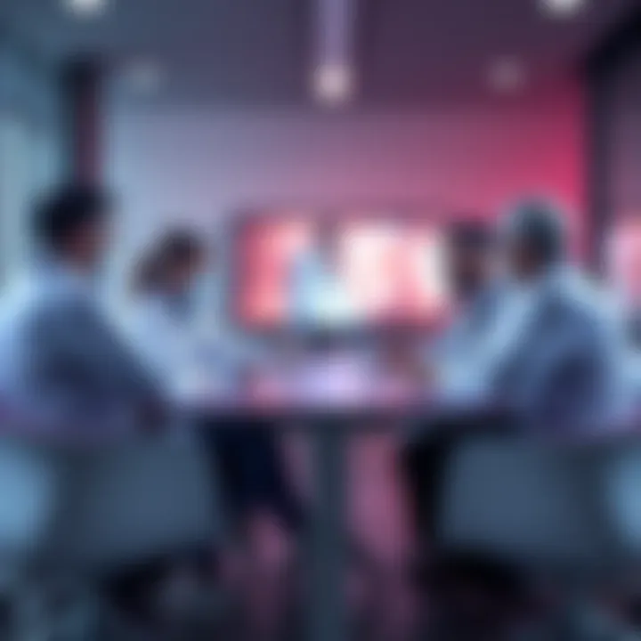A group of medical professionals discussing health care advancements at a conference table