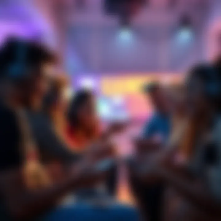 Healthy Multiplayer Gaming A group of diverse gamers playing together in a friendly environment, enjoying a competitive game on their devices, showcasing positive interactions