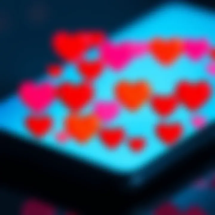 A smartphone screen displaying colorful heart emojis in a chat conversation, showcasing their use in expressing feelings and emotions.