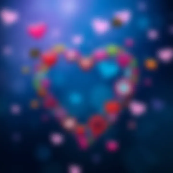 Heart shape representing love for Ion A heart shape made of colorful elements symbolizing the affection people have for Ion, surrounded by small icons of discussion and engagement.