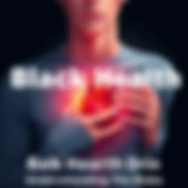 Heart health risks concept Illustration showing a worried person holding their chest, representing heart health issues and concerns, with a dark background symbolizing the black heart health drain.