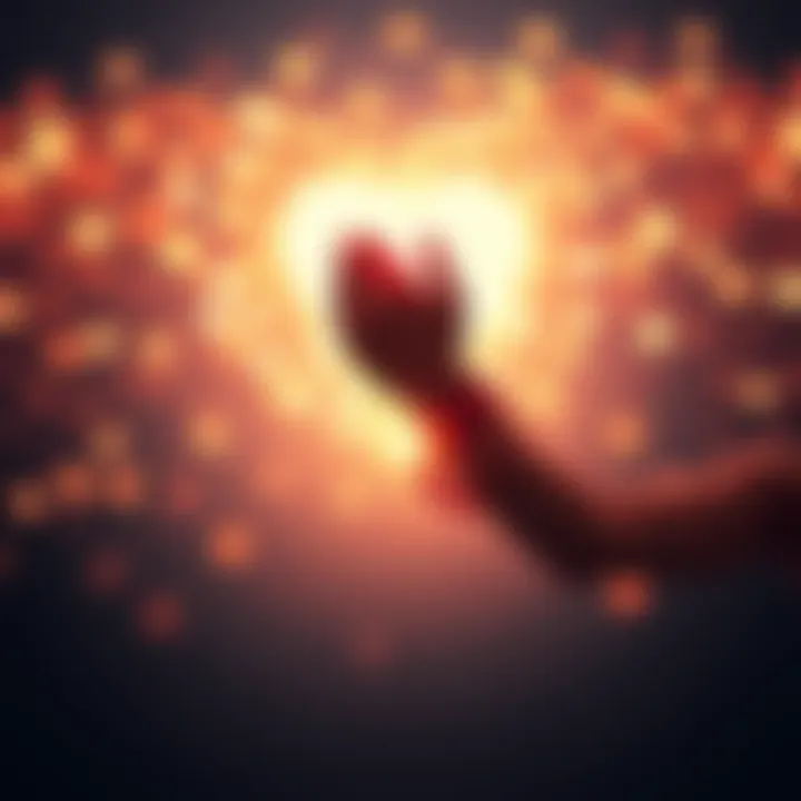 A couple holding hands surrounded by glowing lights, symbolizing love and connection.