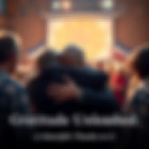 People expressing gratitude with a warm hug and smiles