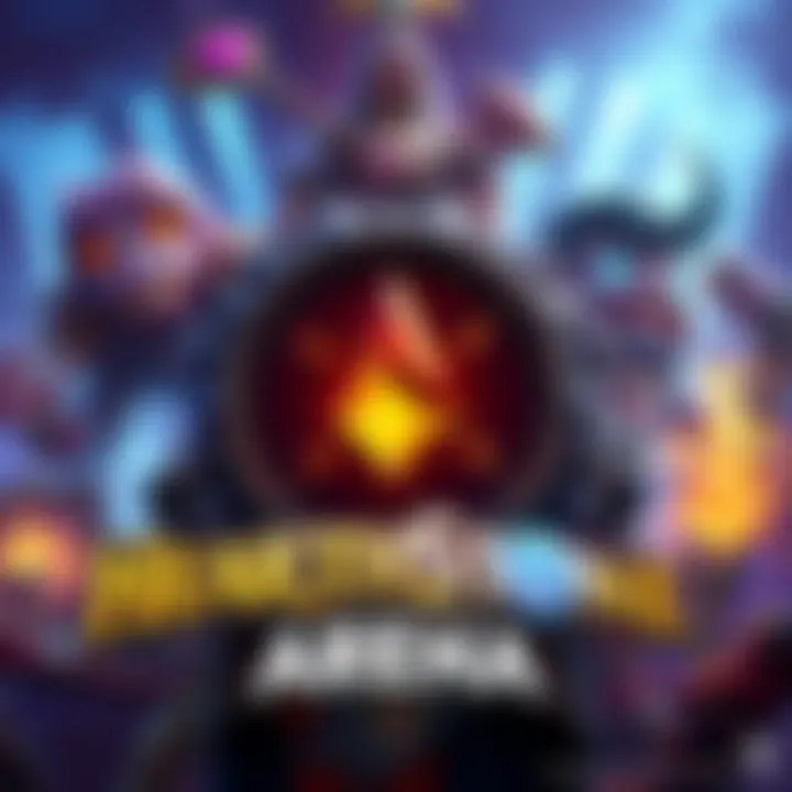 Blizzard logo with gaming graphics showing Hearthstone Arena characters and rewards
