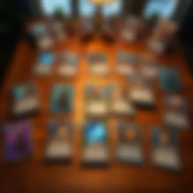 A collection of Hearthstone cards representing different classes laid out on a wooden table, highlighting the new Class sets.