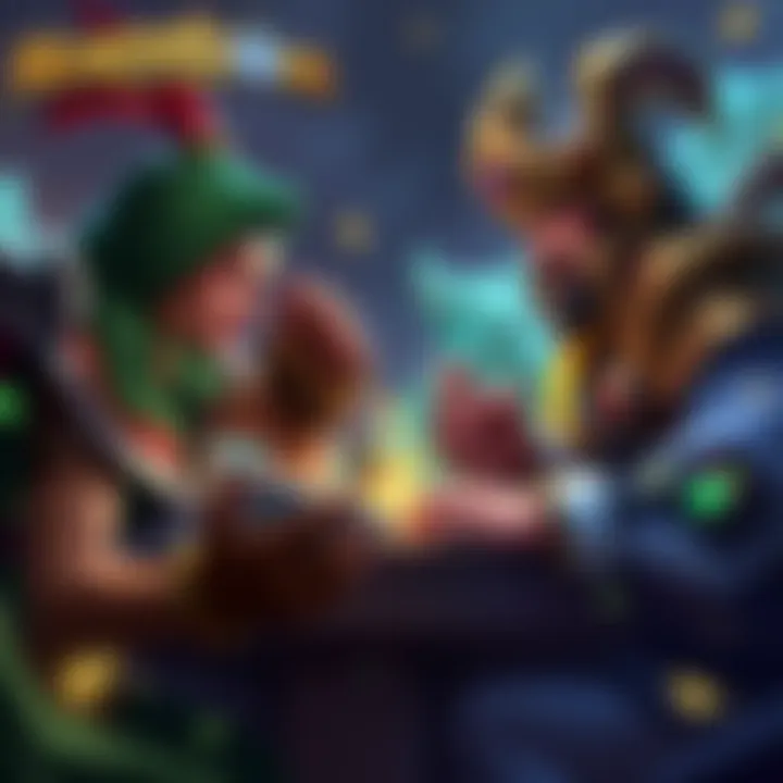 Hearthstone card game gameplay Two players competing in a Hearthstone match without using Druid or Shaman decks, showing diverse card strategies.