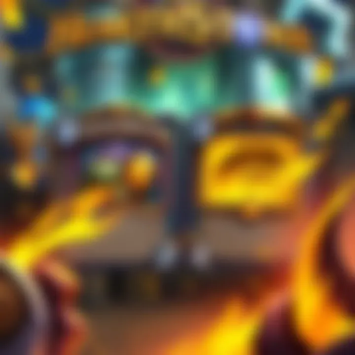 A Hearthstone game screen showing gold and dust resources alongside player strategies for saving and spending