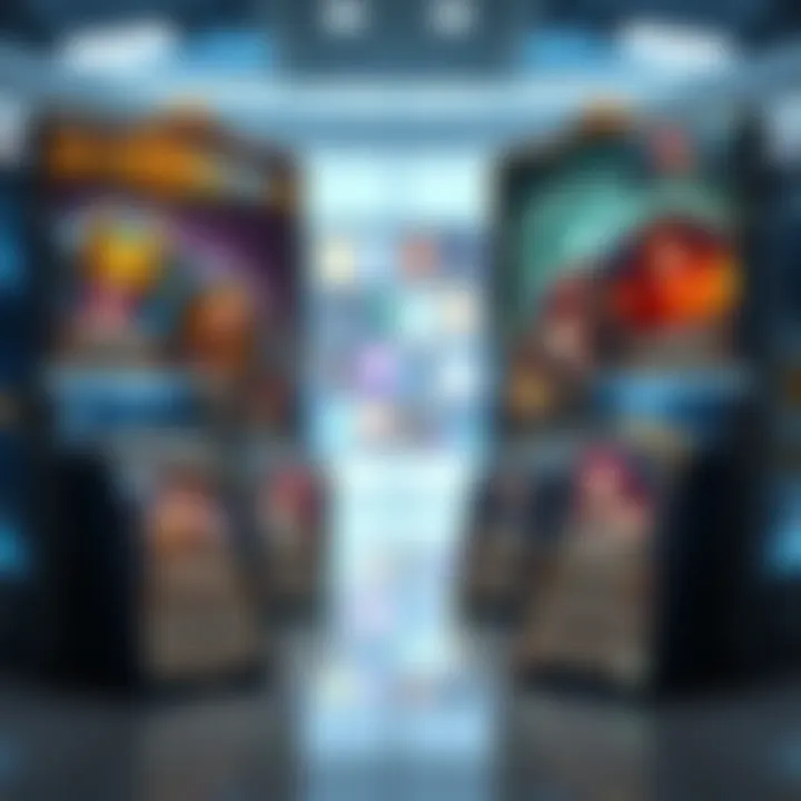 Hearthstone Packs and Cosmetics A display of Hearthstone card packs and various hero portraits, showing choices for new players.