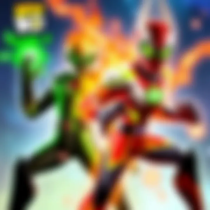 Heatblast, a fire creature, and Alien X, a cosmic being, together showcasing their powers in the Ben 10 series.