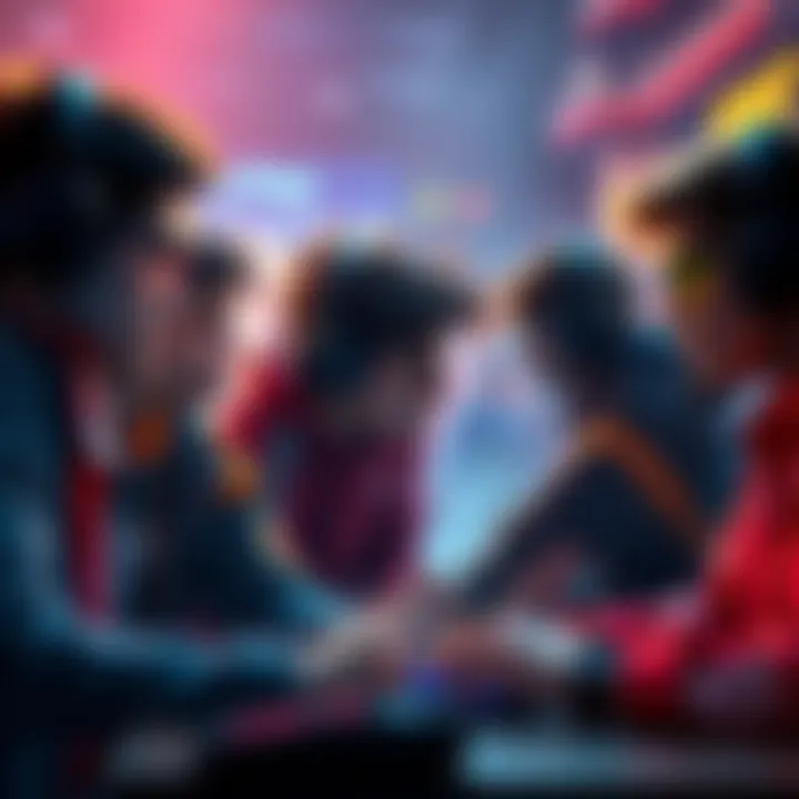 A scene showing gamers arguing and displaying negative behavior in a competitive match, with some players visibly frustrated while others disconnect from the game.