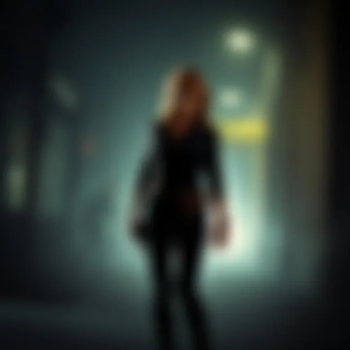 Heather Mason in a foggy, dark street of Silent Hill, looking determined with a weapon in hand