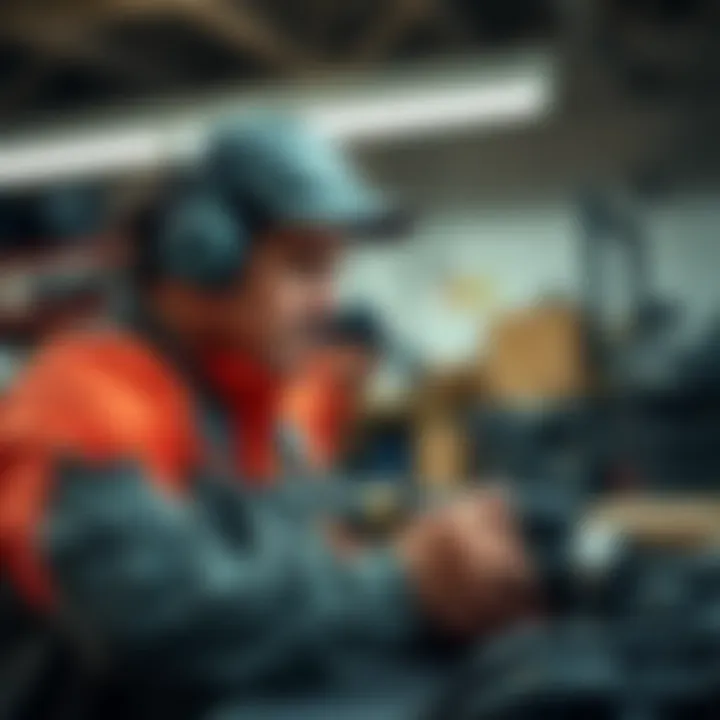 A worker using a heavy gadget to improve their performance in a workshop setting