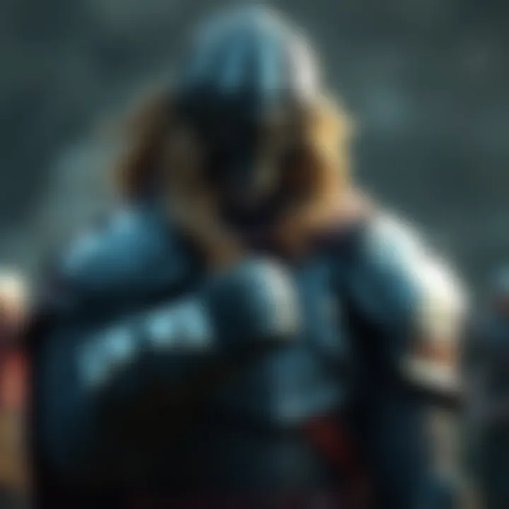 Heavy Character with Sledgehammer Gauntlets A character in medieval armor wearing large gauntlets designed to look like a sledgehammer, ready for battle.