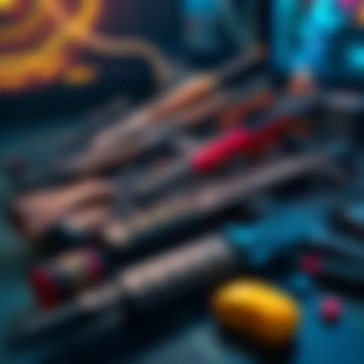 A collection of powerful heavy weapons arranged on a gaming backdrop, showcasing their importance in PVE gameplay.