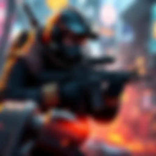 A heavy character engaged in battle, showing effort and determination while looking for health packs, surrounded by a vibrant game environment.