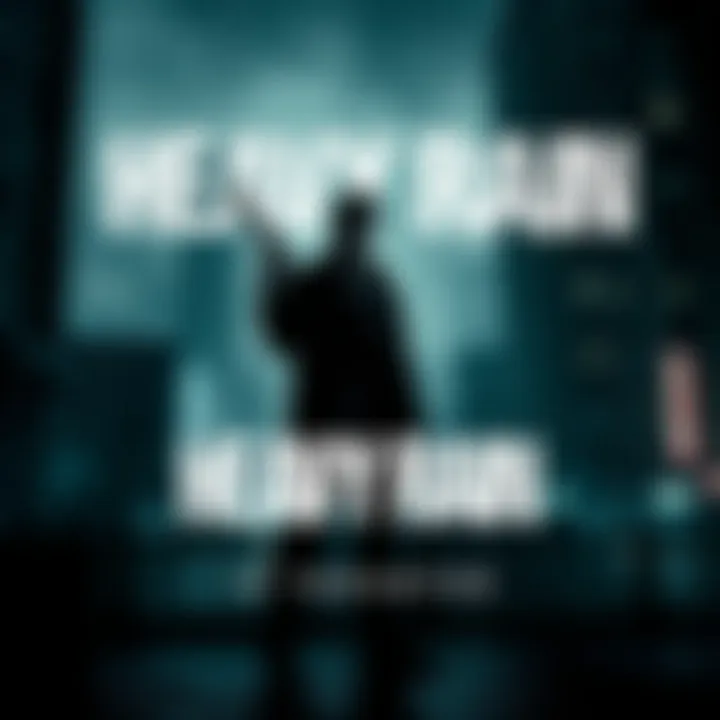 Cover art of the video game Heavy Rain featuring a dark, moody cityscape with raindrops on glass and a silhouette of a man holding a gun.