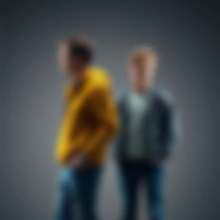 A visual comparison of Miles and Peter standing side by side to show their height difference.
