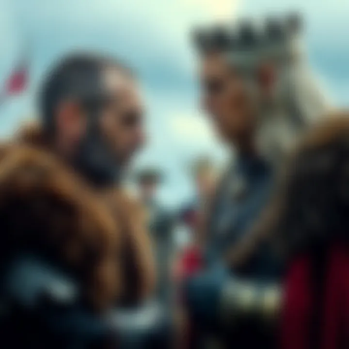 Heimdall and Joffrey confront each other in a tense standoff, showcasing their contrasting royal attire and intense expressions.