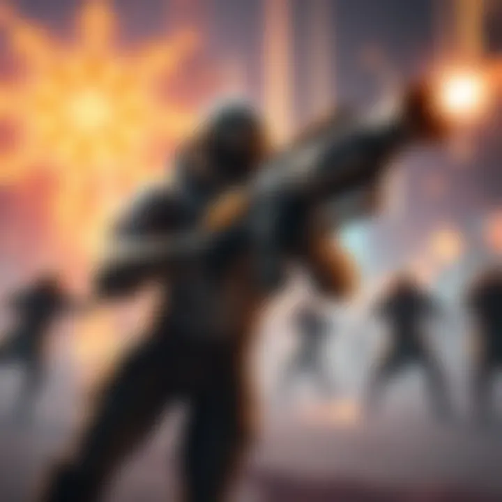 A Guardian uses the Heir Apparent weapon against a group of enemies in a vibrant Destiny environment