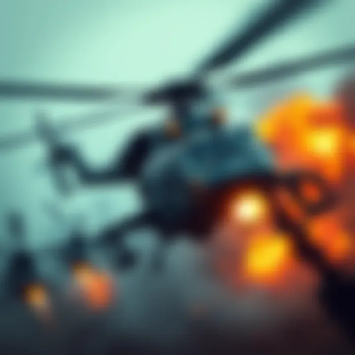 A player pilots a helicopter armed with heavy weapons, engaging brumaks and corpsers during an intense escape scene.