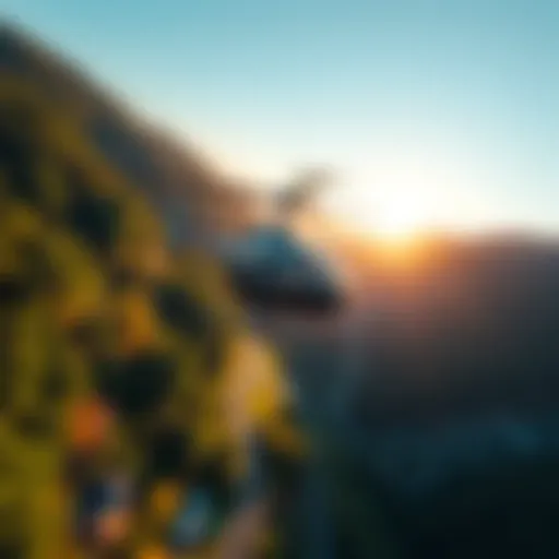 A helicopter soars above the Nordschleife racetrack, showcasing its winding roads and lush forests during a VR flight in Microsoft Flight Simulator.