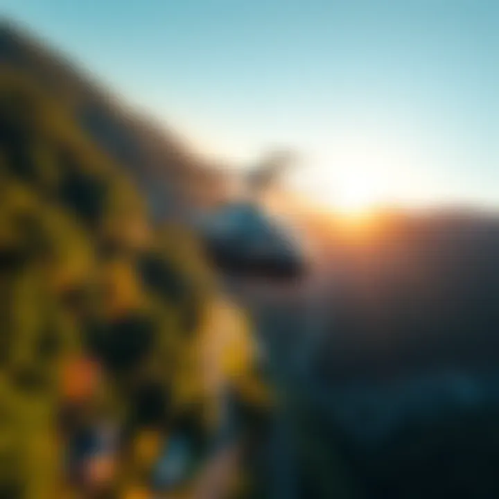 A helicopter soars above the Nordschleife racetrack, showcasing its winding roads and lush forests during a VR flight in Microsoft Flight Simulator.