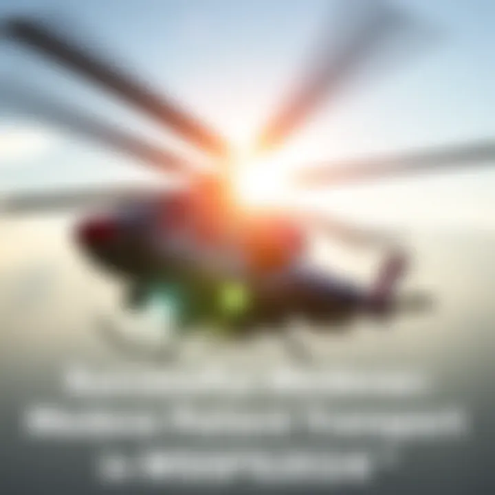 A helicopter transporting a patient during a Medevac mission in MSFS2024, with a bright sky in the background.