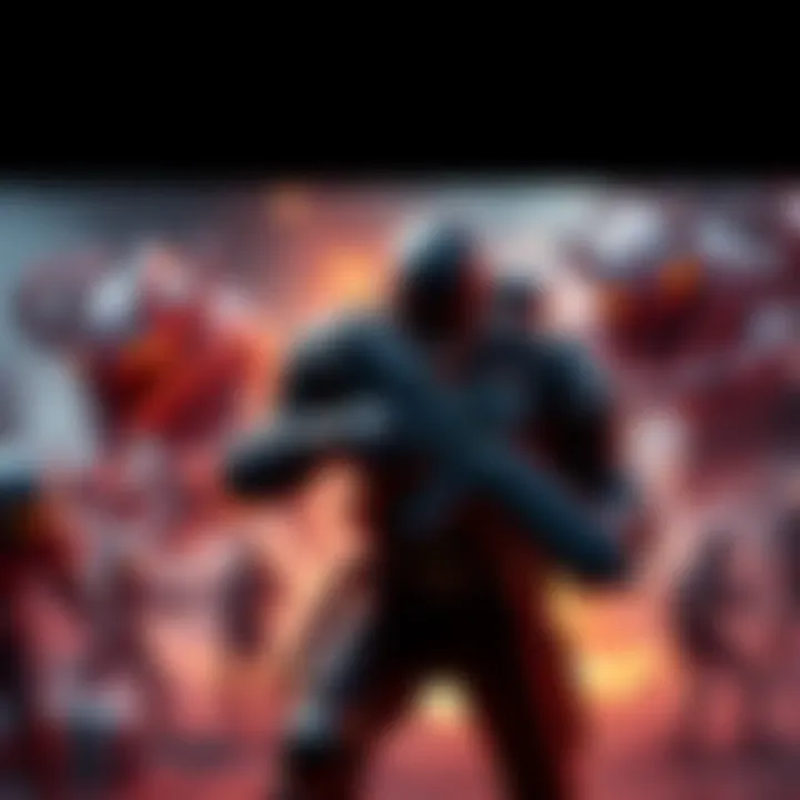 A futuristic soldier in armor engaged in battle with alien creatures, showcasing intense action and vibrant colors.