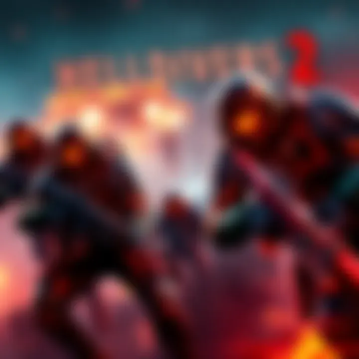 A scene from Helldivers 2 showing soldiers in combat action with flashy graphics, representing the game environment.