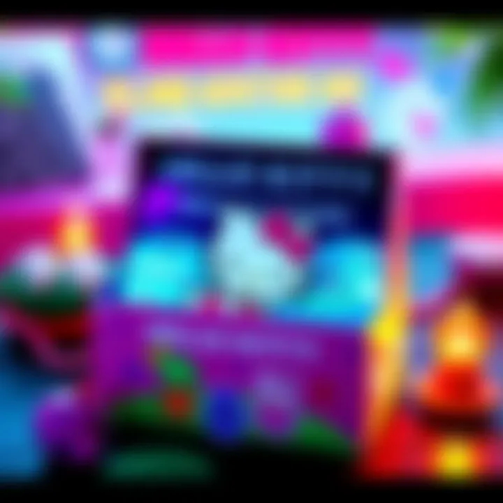 A colorful gift box featuring Hello Kitty designs and Nintendo Switch branding, showcasing adventure and fun elements