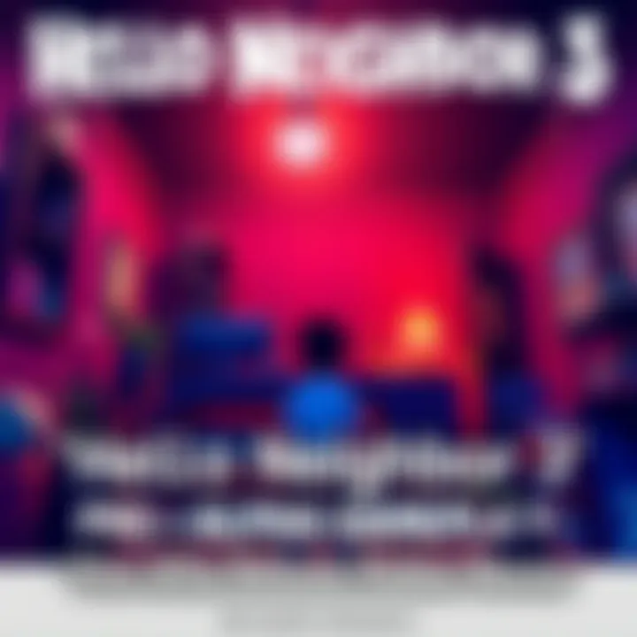 A scene from Hello Neighbor 3 showing new gameplay features and characters exploring a house.