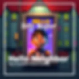 Hello Neighbor Game Cover Hello Neighbor character peeking through a window in a colorful neighborhood setting