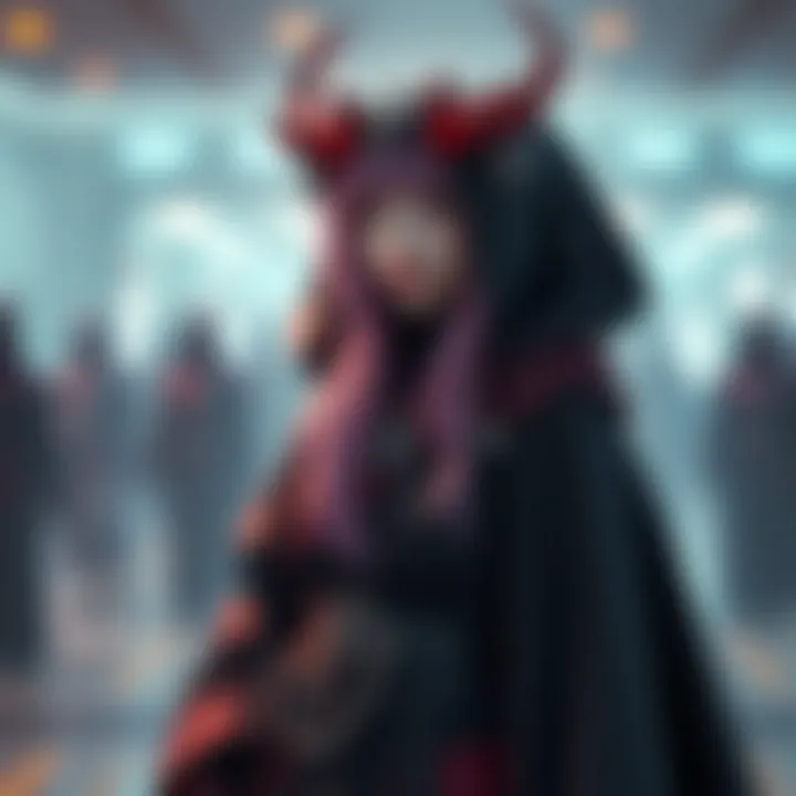 A person dressed as a Hellstar Remina cultist, showcasing distinctive robes and accessories reflecting the character's style.