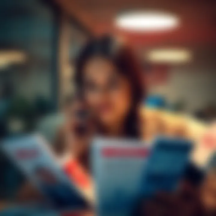 A person on the phone looking for assistance with resource guides around them