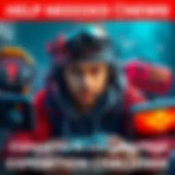 A gamer looking for support to complete a mission in a game, surrounded by gaming gear and a worried expression.