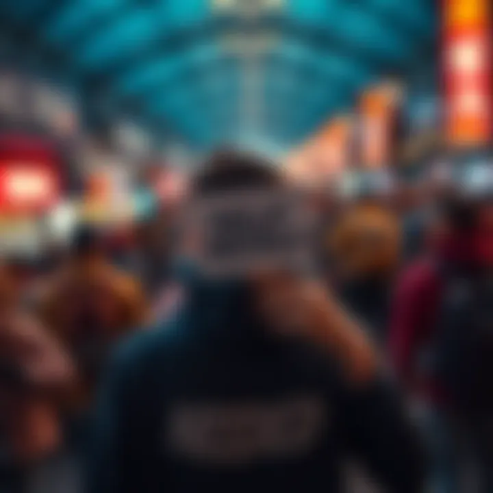 A person holding a sign that says 'Help needed' in a crowded area, looking for assistance.