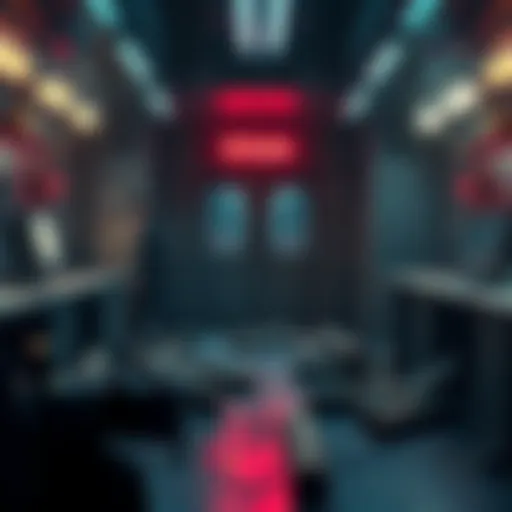 Characters searching for Dallas's and Rousseau's RIGs in a dimly lit tram control room with logs scattered on the floor