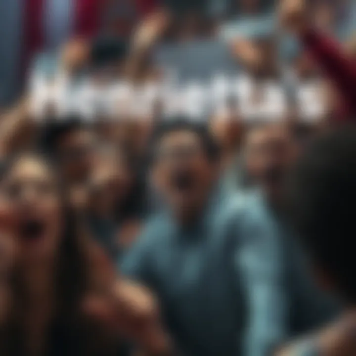 A crowd of people expressing anger and frustration in response to Henrietta's situation.