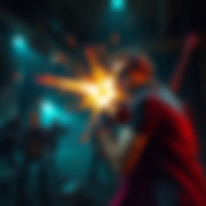 A character resembling Henry Creel using ranged attacks against survivors in a dark, eerie environment.