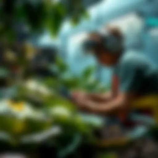 A player experimenting with the Herbology build, focusing on cabbages in a game environment with plants around.