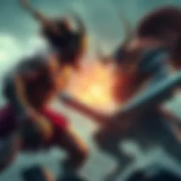 Hercules and Týr face off in an intense fight, showcasing Hercules' strength and size advantage over Týr.