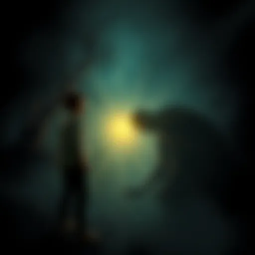 Herman looks terrified as he encounters a haunting figure in a dark setting